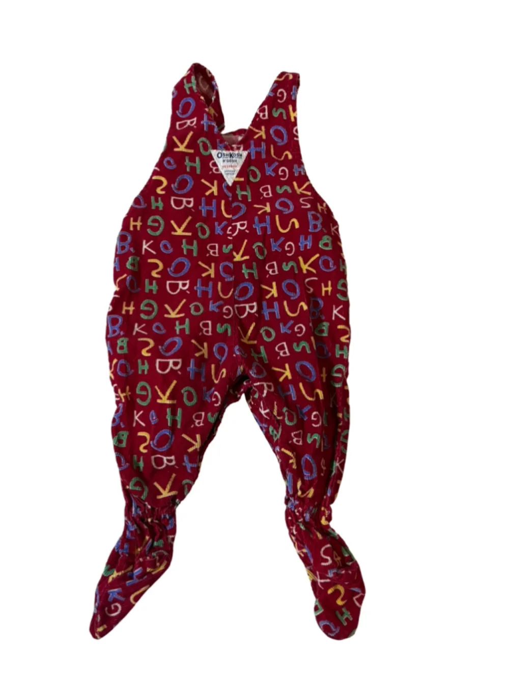 Vintage OshKosh B’gosh Alphabet Corduroy Overalls Baby 6 9 Months USA